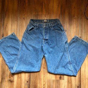 Vintage denim, button fly, wide leg
